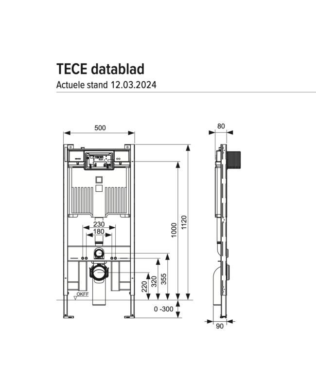 Tece inbouwreservoir 8 cm Octa II - spoelkast 112x50x8 cm - frontbediening - 9300500