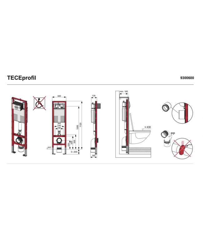 Tece inbouwreservoir Compact Teceprofiel 32cm Spoelkast frontbediening - 112x32x13,5cm - 9300600