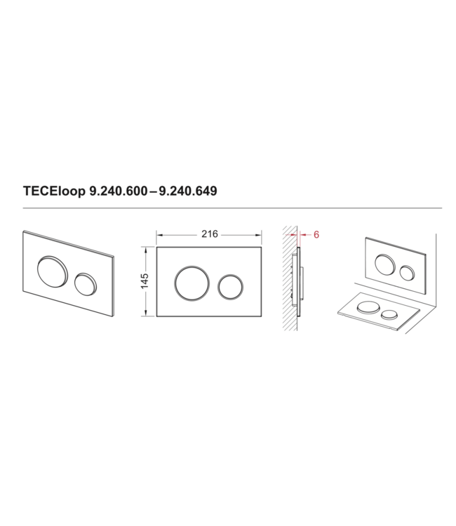 Tece Loop Bedieningspaneel Mat Zwart Ronde drukknoppen - 9240925