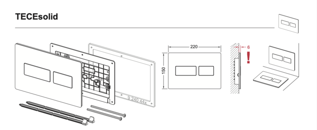 Bedieningspaneel Tece Solid Metaal - Geborsteld RVS - Dualflush - 9240430