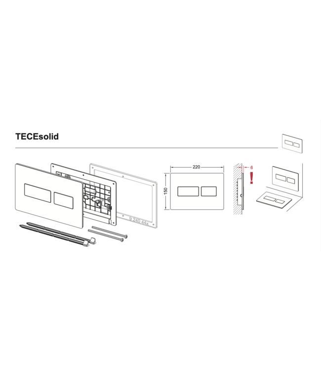 Bedieningspaneel Tece Solid Metaal - Geborsteld RVS - Dualflush - 9240430