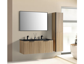 Wiesbaden Badkamermeubel set Ribbella 120cm Naturel Eik / Zwart⎢Compleet Onderkast - Wastafel en Spiegel⎢38.3508