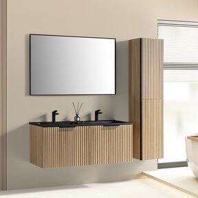 Wiesbaden Badkamermeubel set Ribbella 120cm Naturel Eik / Zwart⎢Compleet Onderkast - Wastafel en Spiegel⎢38.3508