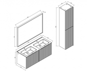 Wiesbaden Badkamermeubel set Ribbella 120cm Naturel Eik / Zwart⎢Compleet Onderkast - Wastafel en Spiegel⎢38.3508