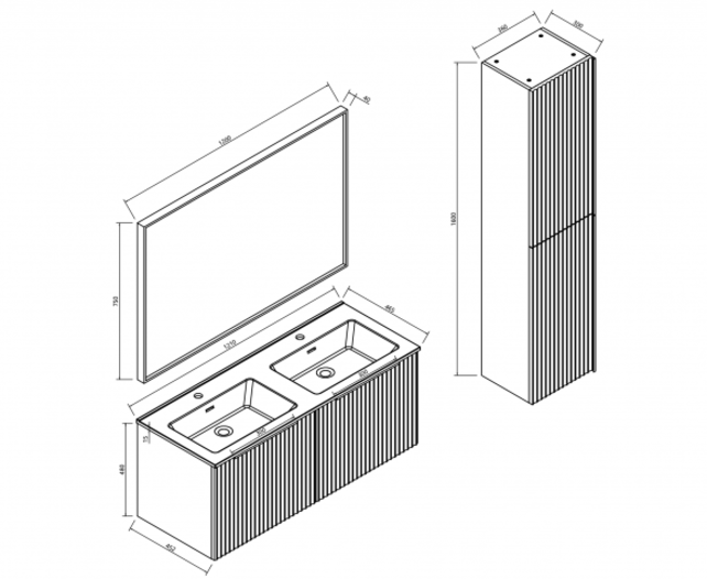 Wiesbaden Badkamermeubel set Ribbella 120cm Naturel Eik / Zwart⎢Compleet Onderkast - Wastafel en Spiegel⎢38.3508