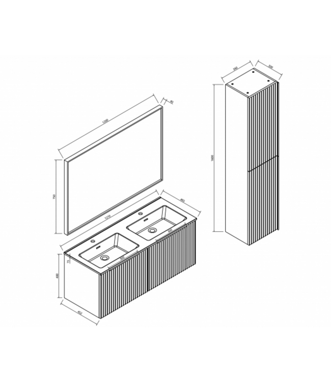 Wiesbaden Badkamermeubel set Ribbella 120cm Naturel Eik / Zwart⎢Compleet Onderkast - Wastafel en Spiegel⎢38.3508