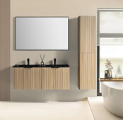 Wiesbaden Badkamermeubel set Ribbella 120cm Naturel Eik / Zwart⎢Compleet Onderkast - Wastafel en Spiegel⎢38.3508