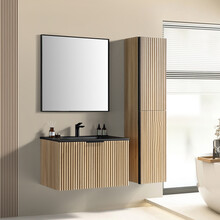 Wiesbaden Badkamermeubel set Ribbella 100cm Naturel Eik / Zwart⎢Compleet Onderkast - Wastafel en Spiegel⎢38.3507