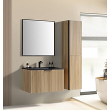 Wiesbaden Badkamermeubel set Ribbella 100cm Naturel Eik / Zwart⎢Compleet Onderkast - Wastafel en Spiegel⎢38.3507