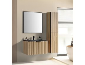 Wiesbaden Badkamermeubel set Ribbella 100cm Naturel Eik / Zwart⎢Compleet Onderkast - Wastafel en Spiegel⎢38.3507