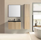 Wiesbaden Badkamermeubel set Ribbella 80cm Naturel Eik / Zwart⎢Compleet Onderkast - Wastafel en Spiegel⎢38.3506