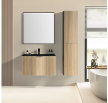 Wiesbaden Badkamermeubel set Ribbella 80cm Naturel Eik / Zwart⎢Compleet Onderkast - Wastafel en Spiegel⎢38.3506