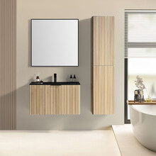 Wiesbaden Badkamermeubel set Ribbella 80cm Naturel Eik / Zwart⎢Compleet Onderkast - Wastafel en Spiegel⎢38.3506