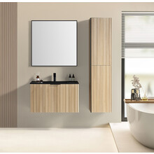 Wiesbaden Badkamermeubel set Ribbella 80cm Naturel Eik / Zwart⎢Compleet Onderkast - Wastafel en Spiegel⎢38.3506