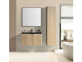 Wiesbaden Badkamermeubel set Ribbella 80cm Naturel Eik / Zwart⎢Compleet Onderkast - Wastafel en Spiegel⎢38.3506