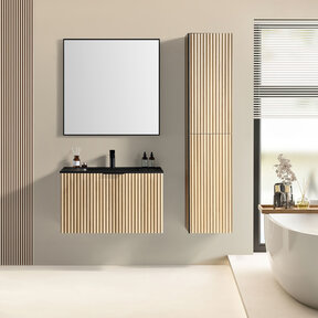 Wiesbaden Badkamermeubel set Ribbella 80cm Naturel Eik / Zwart⎢Compleet Onderkast - Wastafel en Spiegel⎢38.3506