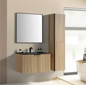 Wiesbaden Badkamermeubel set Ribbella 80cm Naturel Eik / Zwart⎢Compleet Onderkast - Wastafel en Spiegel⎢38.3506