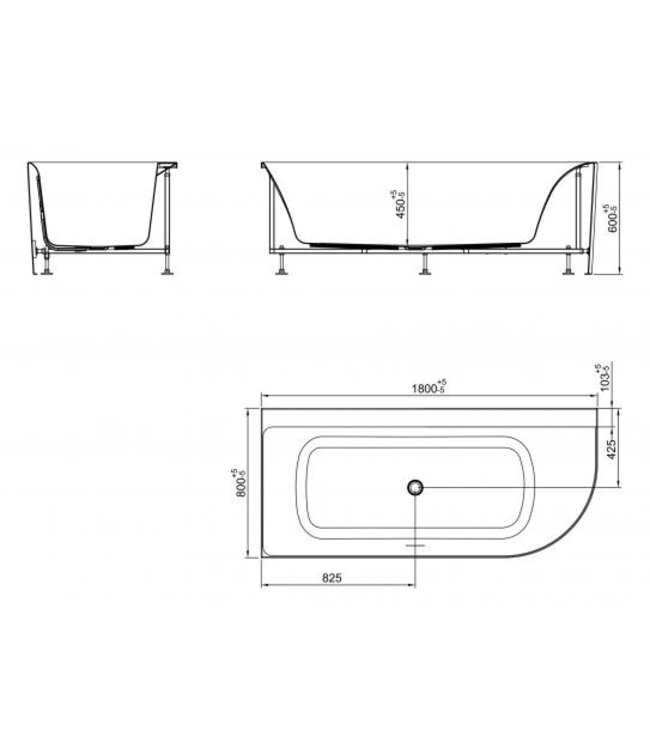 Wiesbaden Zenn Half vrijstaand hoekbad links 180x80cm mat wit met waste mat wit Acryl - 21.3669