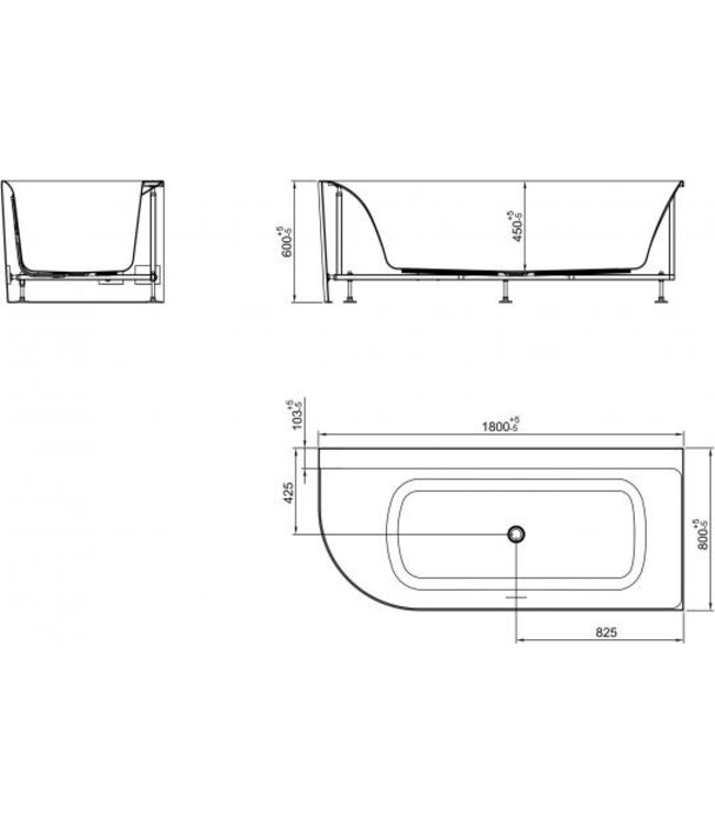 Wiesbaden Zenn Half vrijstaand hoekbad Rechts 180x80cm mat wit met waste mat wit Acryl - 21.3674