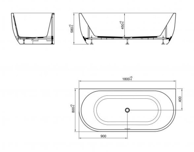 Wiesbaden Zenn Half vrijstaand bad 180x80cm wit met waste wit Acryl - 21.3671