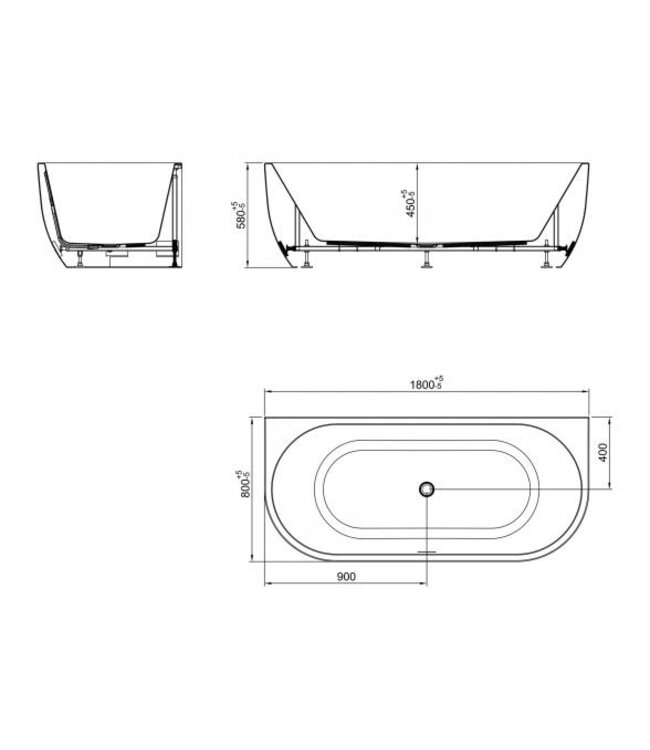 Wiesbaden Wiesbaden Zenn Half vrijstaand bad 180x80cm Mat Wit met waste wit Acryl - 21.3672