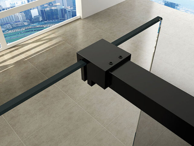 Wiesbaden Inloopdouche profielset Slim Mat Zwart - Muurprofiel + Stabilisatiestang - 20.3467