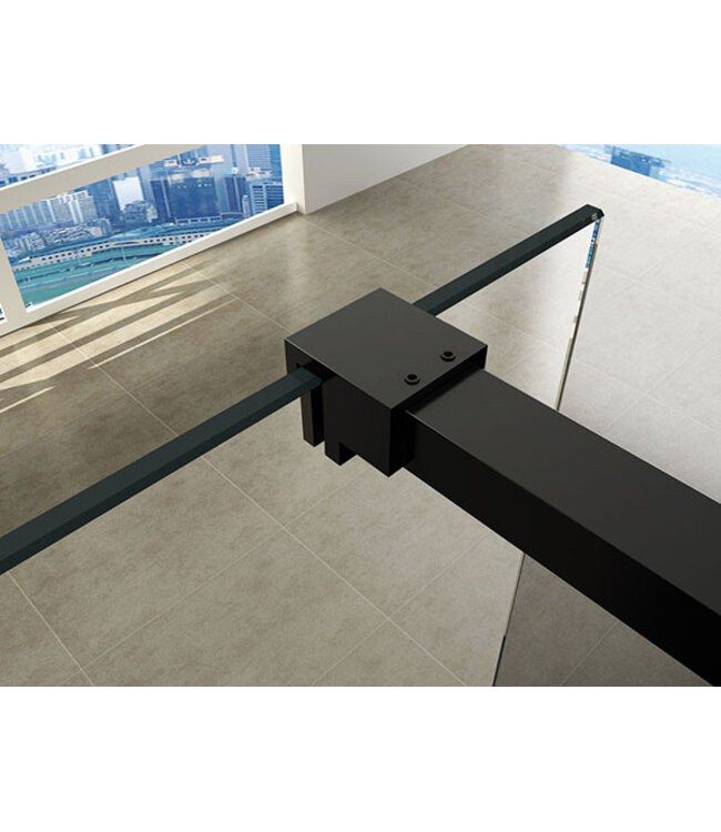 Wiesbaden Inloopdouche profielset Slim Mat Zwart - Muurprofiel + Stabilisatiestang - 20.3467