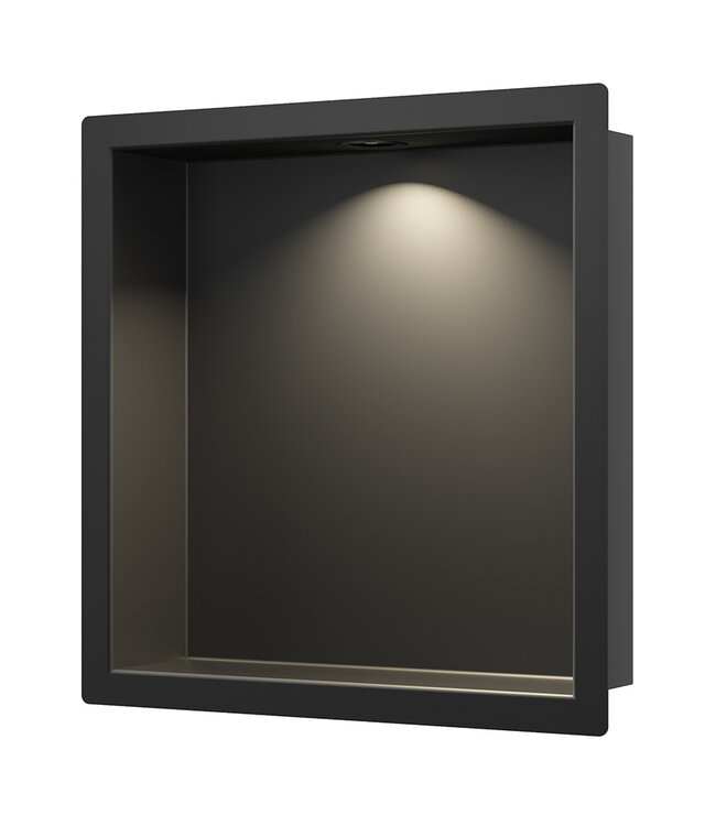 Wiesbaden Inbouw badkamer nis Demis met verlichting 30x30x7cm Mat Zwart - 33.2167