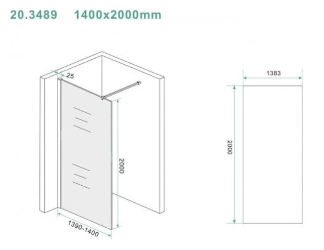Wiesbaden Inloopdouche Douchewand Slim Rookglas 140cm - 8mm veiligheidsglas met antikalk - 20.3489