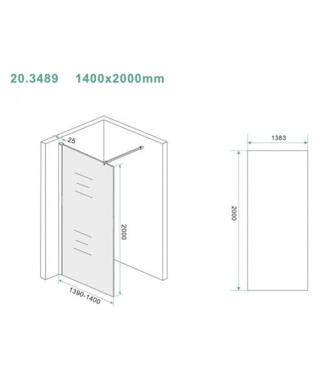 Wiesbaden Wiesbaden Inloopdouche Douchewand Slim Rookglas 140cm - 8mm veiligheidsglas met antikalk - 20.3489