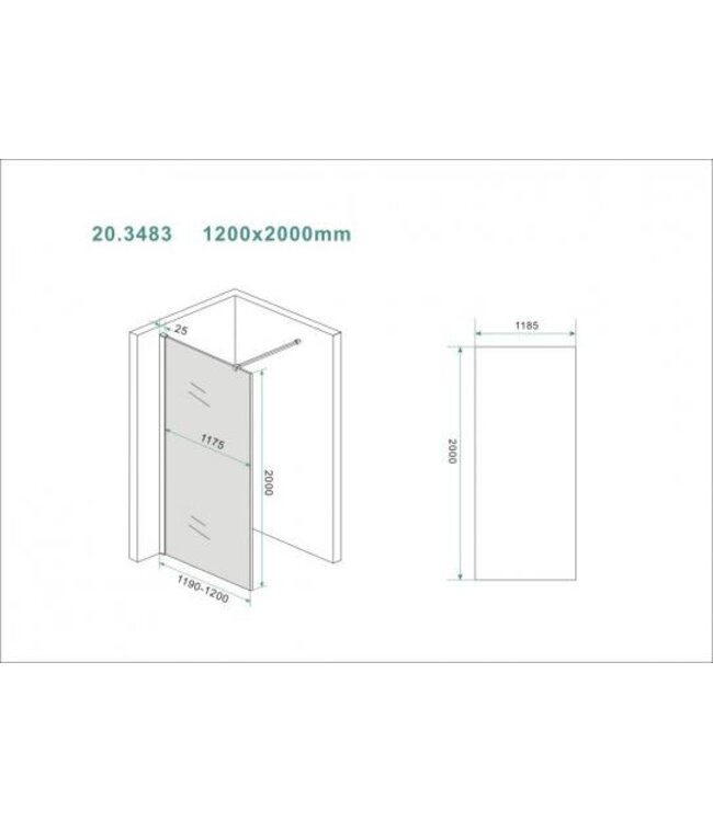 Wiesbaden Inloopdouche Douchewand Slim Rookglas 120cm - 8mm veiligheidsglas met antikalk - 20.3483