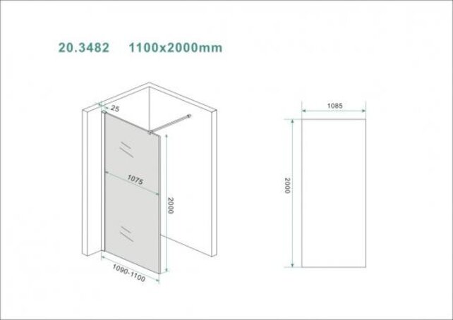 Wiesbaden Inloopdouche Douchewand Slim Rookglas 110cm - 8mm veiligheidsglas met antikalk - 20.3482