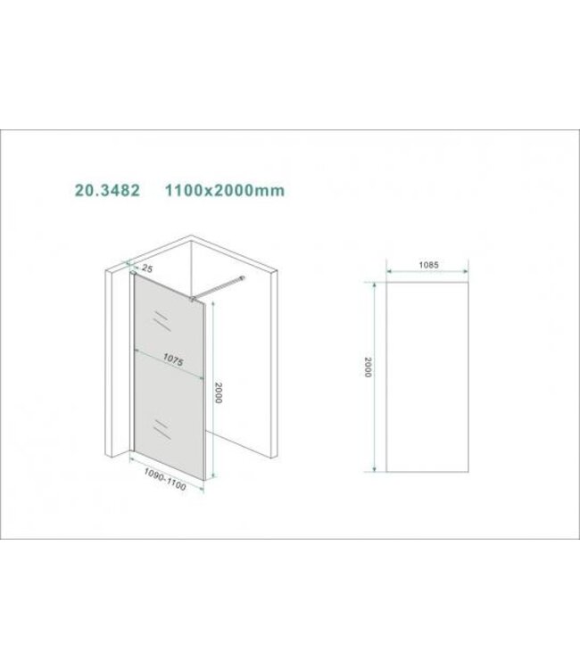 Wiesbaden Inloopdouche Douchewand Slim Rookglas 110cm - 8mm veiligheidsglas met antikalk - 20.3482