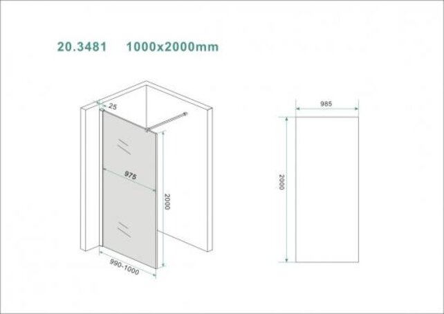 Wiesbaden Inloopdouche Douchewand Slim Rookglas 100cm - 8mm veiligheidsglas met antikalk - 20.3481