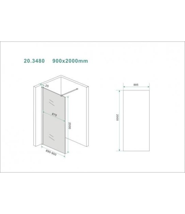 Wiesbaden Inloopdouche Douchewand Slim Rookglas 90cm - 8mm veiligheidsglas met antikalk - 20.3480