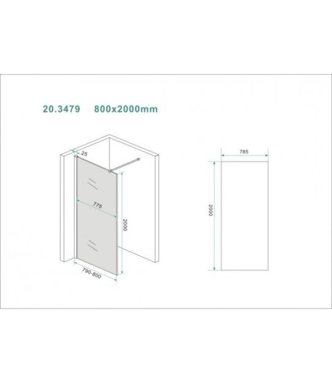 Wiesbaden Inloopdouche Douchewand Slim Rookglas 80cm - 8mm veiligheidsglas met antikalk - 20.3479