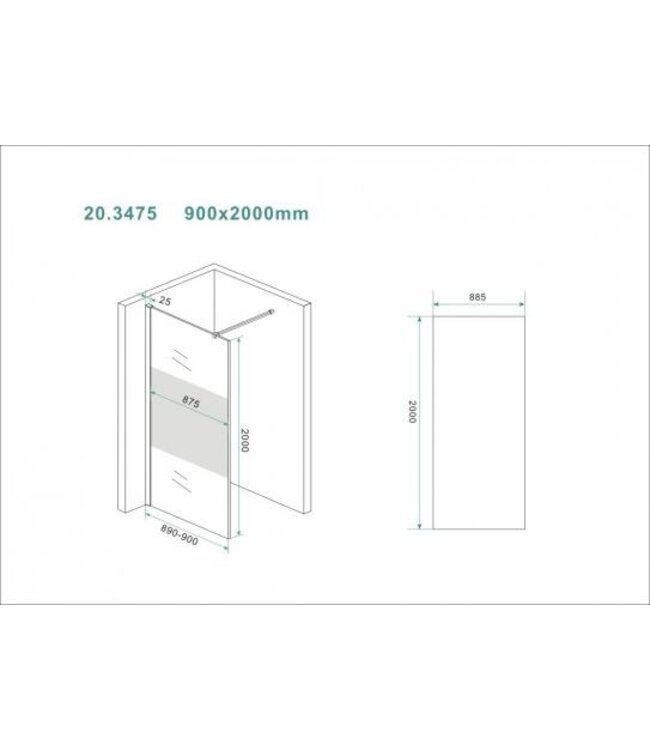 Wiesbaden Inloopdouche Douchewand Slim Helder glas met melkglas 90cm - 8mm veiligheidsglas met antikalk - 20.3475