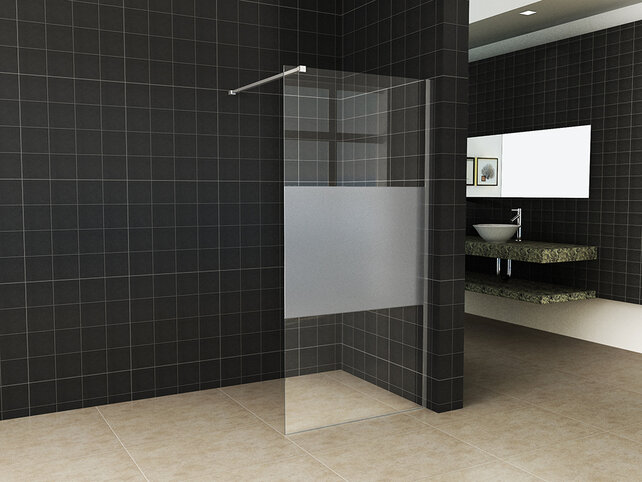 Wiesbaden Inloopdouche Douchewand Slim Helder glas met melkglas 80cm - 8mm veiligheidsglas met antikalk - 20.3474
