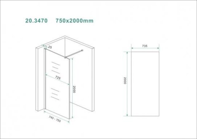 Wiesbaden Inloopdouche Douchewand Slim Helder glas 75cm - 8mm veiligheidsglas met antikalk - 20.3470