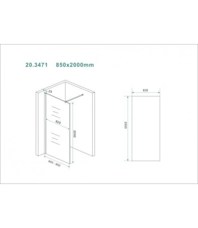 Wiesbaden Inloopdouche Douchewand Slim Helder glas 85cm - 8mm veiligheidsglas met antikalk - 20.3471