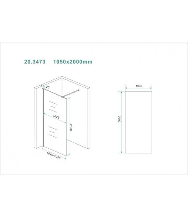 Wiesbaden Inloopdouche Douchewand Slim Helder glas 105cm - 8mm veiligheidsglas met antikalk - 20.3473