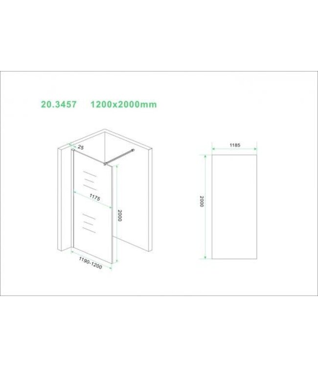 Wiesbaden Wiesbaden Inloopdouche Douchewand Slim Helder glas 120cm - 8mm veiligheidsglas met antikalk - 20.3457
