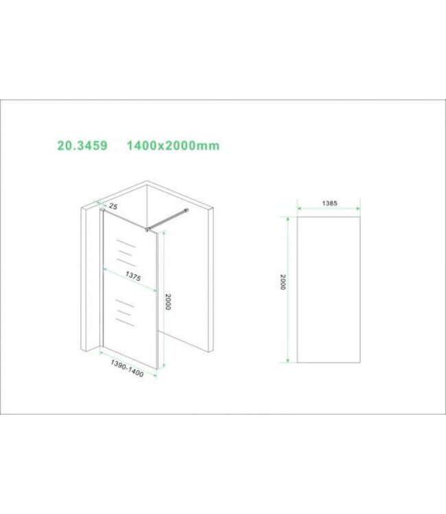 Wiesbaden Inloopdouche Douchewand Slim Helder glas 140cm - 8mm veiligheidsglas met antikalk - 20.3459