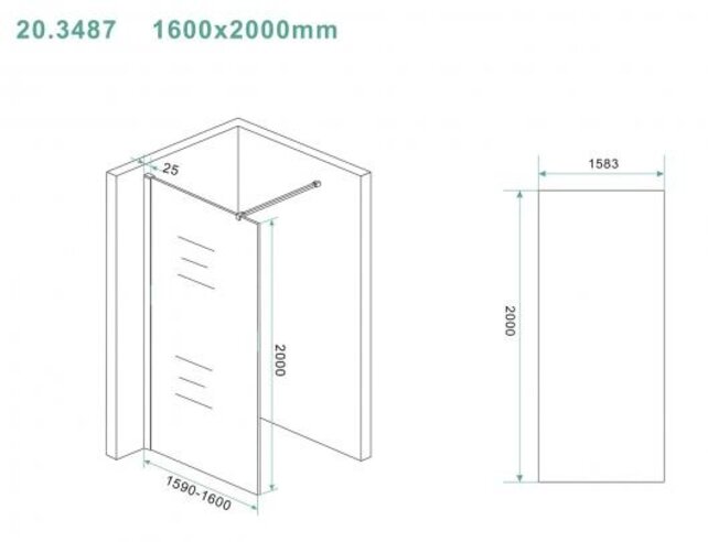 Wiesbaden Inloopdouche Douchewand Slim Helder glas 160cm - 8mm veiligheidsglas met antikalk - 20.3487