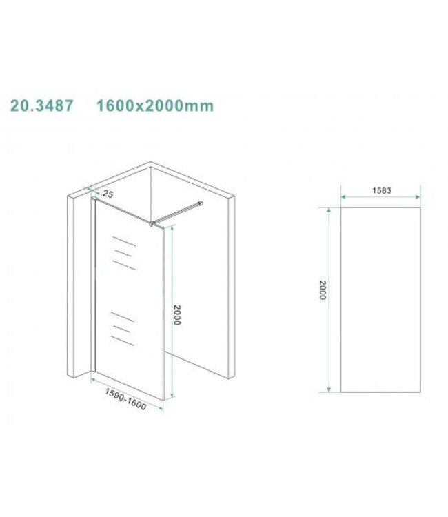 Wiesbaden Inloopdouche Douchewand Slim Helder glas 160cm - 8mm veiligheidsglas met antikalk - 20.3487
