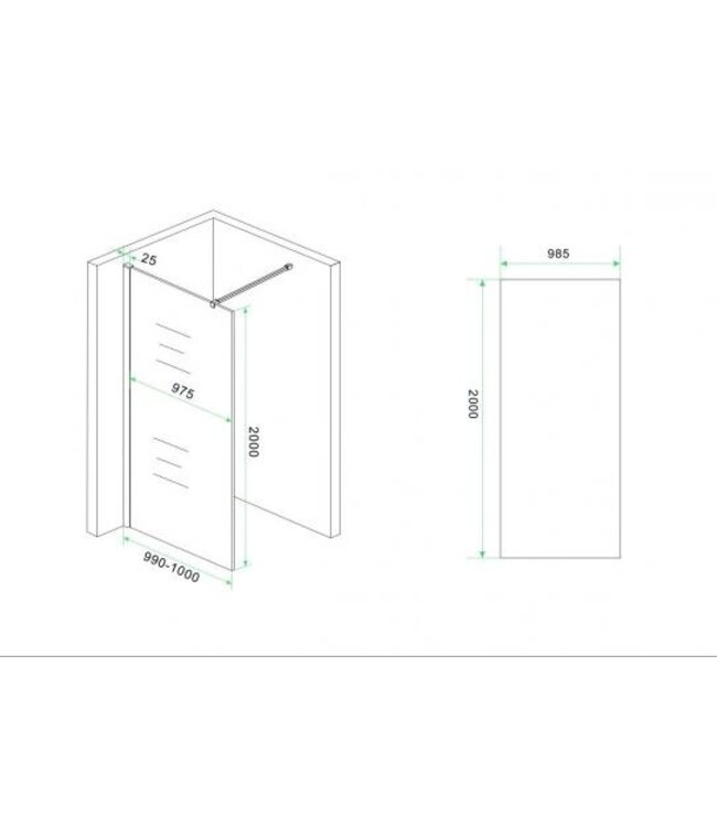 Inloopdouche Douchewand Slim spiegelrook naar helder glas 100cm - 8mm veiligheidsglas met antikalk - 20.3591