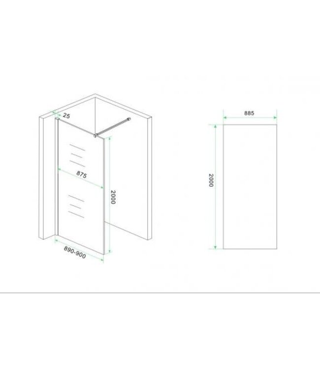 Inloopdouche Douchewand Slim spiegelrook naar helder glas 120cm - 8mm veiligheidsglas met antikalk - 20.3592