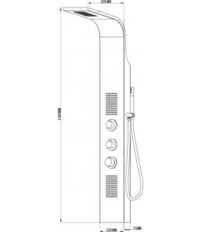Douchepaneel Xellanz Erie RVS 148x22cm Thermostaatkraan Regendouche Massagejets - 29.3750