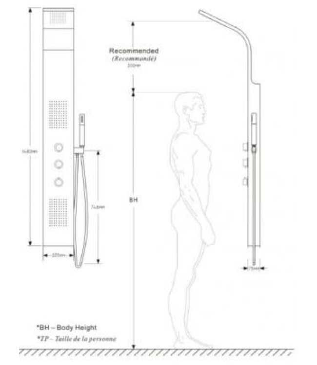 Douchepaneel Xellanz Erie RVS 148x22cm Thermostaatkraan Regendouche Massagejets - 29.3750