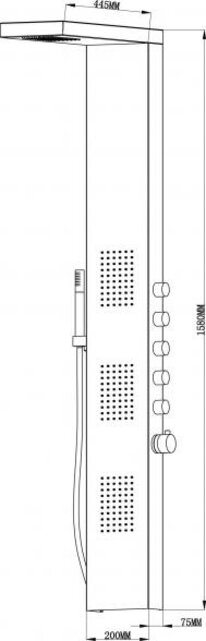 Douchepaneel Xellanz Ohio RVS 158x20cm Thermostaatkraan Regendouche Massagejets - 29.3752